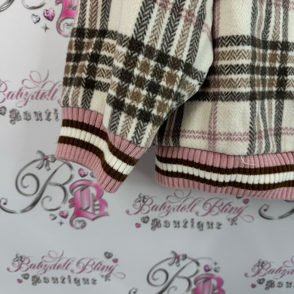 K.s be your style sweater stripes Plaid V-Neck Sweater - Cream and Pink knit - Picture 5 of 8